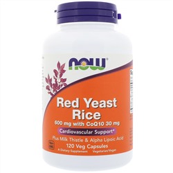 Now Foods, Красный ферментированный рис, 120 растительных капсул