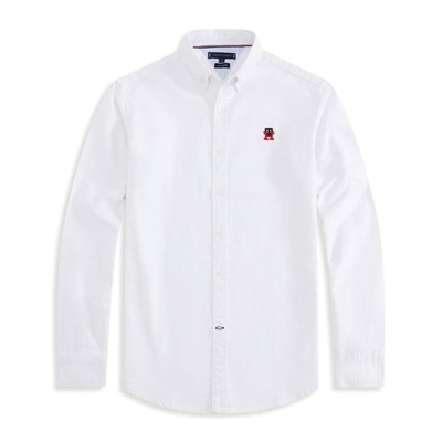 Осенне-зимняя мужская рубашка из чистого хлопка с длинными рукавами и цветным отворотом, классическая универсальная рубашка из оксфордской ткани  ✔️Tommy Hilfige*r 100% хлопок