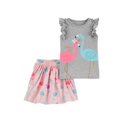 Carter's® Toddler Girls 2 Piece Flamingo Flutter T-Shirt and Skort Set