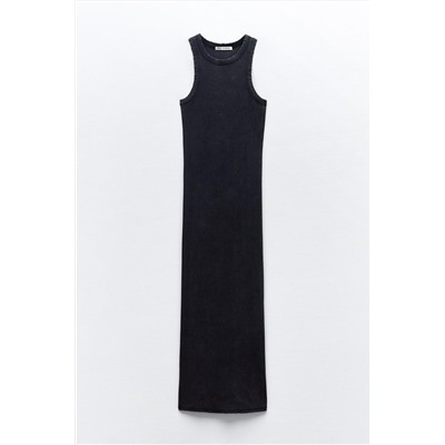 WASHED-EFFECT RIBBED FITTED DRESS