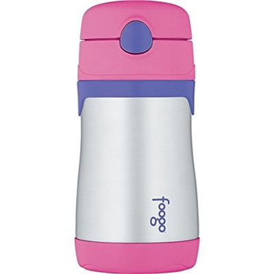 THERMOS FOOGO Vacuum Insulated Stainless Steel 10-Ounce Straw Bottle, Pink/Purple