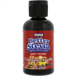 Now Foods, Better Stevia, жидкий подсластитель, корица и ваниль, 2 жидкие унции (60 мл)