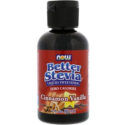 Now Foods, Better Stevia, жидкий подсластитель, корица и ваниль, 2 жидкие унции (60 мл)