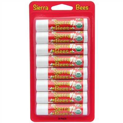 Sierra Bees, Органические бальзамы для губ, Гранат, 8 штук, каждый по 0,15 унции (4,25 г)