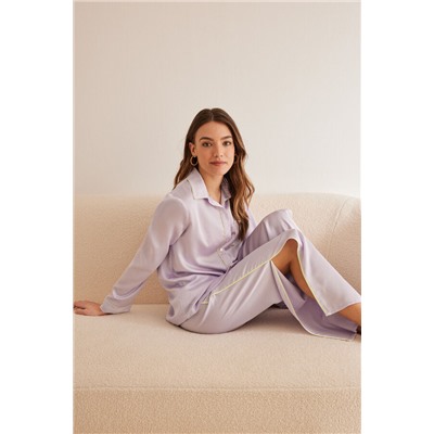 Pijama camisero satén lila