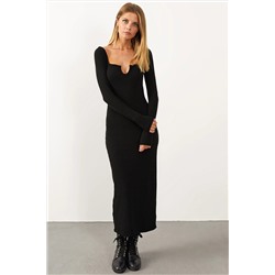 Cool & Sexy Kadın Siyah V Yaka Maxi Kaşkorse Elbise EY1086