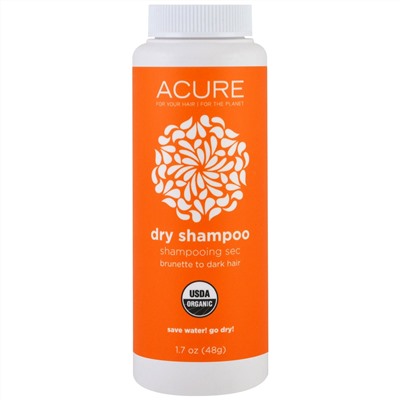 Acure Organics, Органический сухой шампунь, темно-каштановый оттенок, 1,7 унции (48 г)