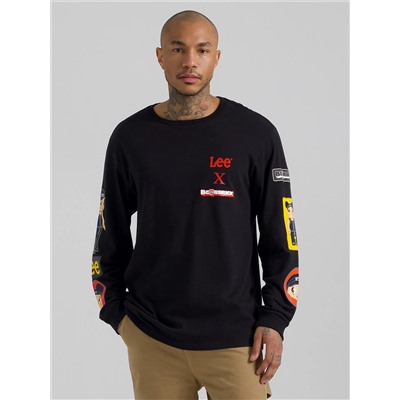 MEN'S LEE X BE@BRICK RELAXED FIT LONG SLEEVE TEE IN WASHED BLACK