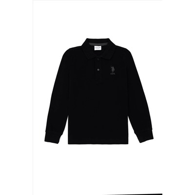 Erkek Çocuk Siyah Basic Polo Yaka Sweatshirt