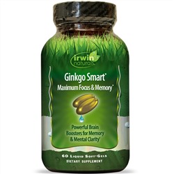 Irwin Naturals, Ginkgo Smart, максимальная концетрация  и память, 60 жидких капсул