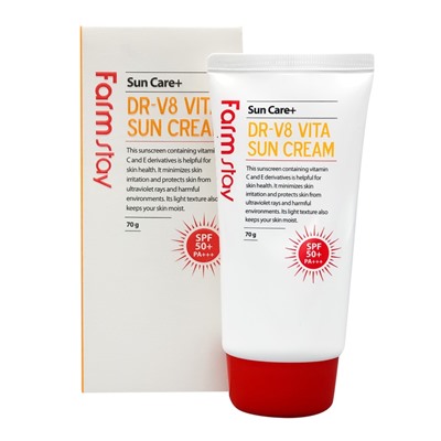 FarmStay DR-V8 Vita Sun Cream SPF 50+ PA+++ Солнцезащитный крем для лица с витаминным комплексом 70г