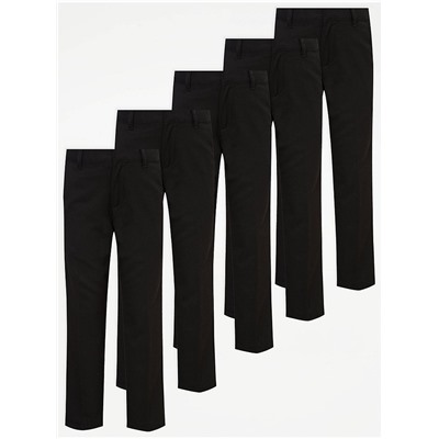 Boys Black Slim Leg School Trousers 5 Pack