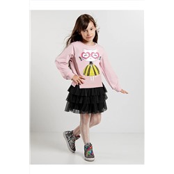 Denokids Kalpli Gözlük Pembe Kız Çocuk Tüllü Tütü Sweatshirt Etek Takım CFF-19S1-141