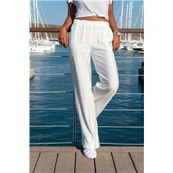 Güneşkızı Kadın Beyaz Keten Beli Lastikli Salaş Pantolon GK-BST2933