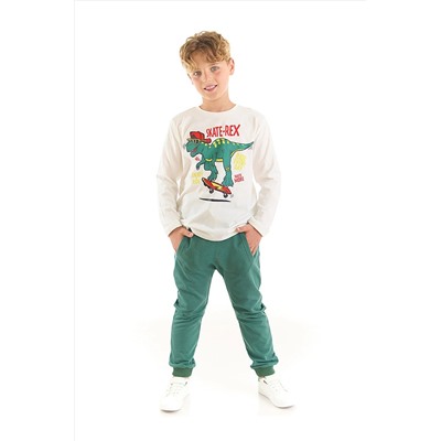 Denokids Skate-rex Erkek Çocuk Beyaz T-shirt Haki Pantolon Takım CFF-22S1-085