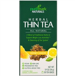 PureMark Naturals, Травяной чай для похудения, мед и лимон, 30 чайных пакетиков, 1,9 унции (54 г)