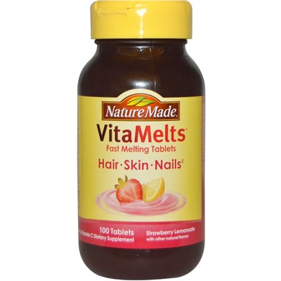 Nature Made, VitaMelts, витаминный комплекс для волос, кожи и ногтей, со вкусом клубничного лимонада, 100 таблеток