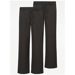 Boys Charcoal Plus Fit Regular Leg School Trouser 2 Pack