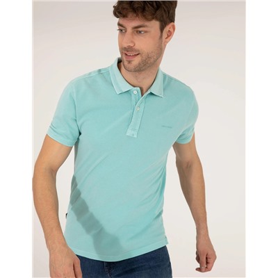 Mavi Slim Fit Dokulu Polo Yaka Tişört