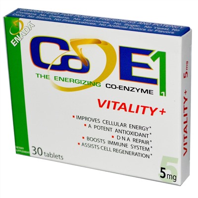 Co - E1, The Energizing Co-Enzyme 1, Vitality+, 5 мг, 30 таблеток