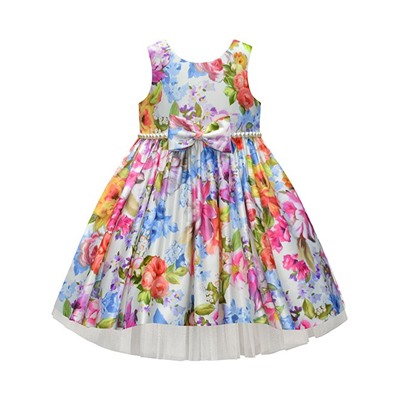 Blue & Pink Floral Bow-Detail A-Line Dress - Infant, Toddler & Girls