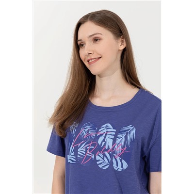 Kadın Mavi Bisiklet Yaka Crop Tişört
