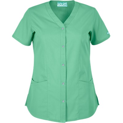 Butter-Soft Scrubs by UA™ Rhinestone Button Front Y-Neck Top