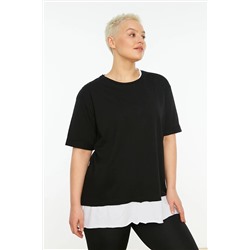 Trendyol Curve Siyah Boyfriend Örme Süprem Parça Detaylı T-Shirt TBBSS22TS0727