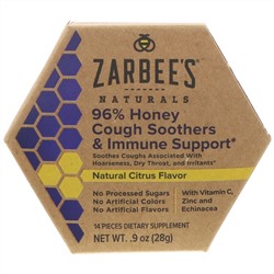 Zarbee's, 96% Honey Cough Soothers & Immune Support, Natural Citrus Flavor, 14 Pieces