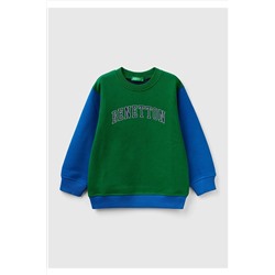 United Colors of BenettonErkek Çocuk Mix Slogan Baskılı Renk Bloklu Sweatshirt Yeşil Mix
