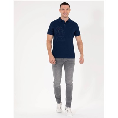 Lacivert Slim Fit Desenli Polo Yaka Tişört