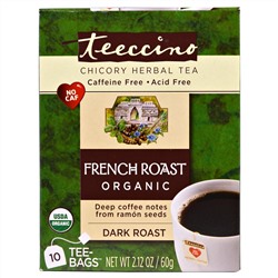 Teeccino, Органический травяной чай из цикория, французской сильной обжарки, без кофеина, 10 чайных пакетиков, 60 г (2,12 унции)