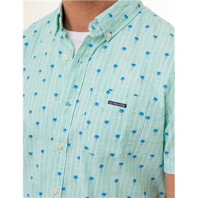 DITSY PALM TREE PRINT WOVEN SHIRT WITH POCKET