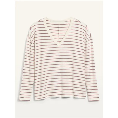 Oversized Cozy-Knit Long-Sleeve Striped T-Shirt for Women