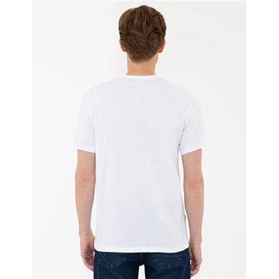 Beyaz Slim Fit Basic V Yaka Tişört