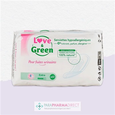 Love&Green Fuites Urinaires - Serviettes Hypoallergéniques - Extra x10