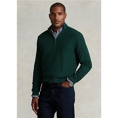 Big & Tall Mesh-Knit Cotton Quarter-Zip Sweater