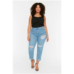 Trendyol Curve Açık Mavi Yırtık Detaylı Yüksek Bel Skinny Jeans TBBSS22JE0187
