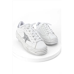 Marjin Kadın Sneaker Bağcıklı Yıldız Baskılı Kalın Taban Spor Ayakkabı Korisa Gümüş 3210121011-1