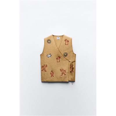 QUILTED WAISTCOAT WITH EMBROIDERY