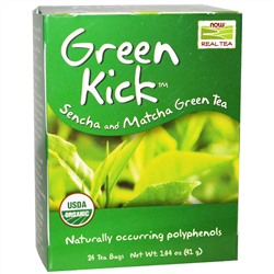 Now Foods, Настоящий чай, Green Kick, зеленый чай сенча и маття, 24 чайных пакетика, 1.44 унций (41 г)