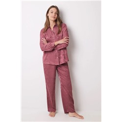 Pijama camisero Jaquard satinado rosa