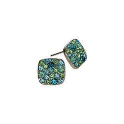 Ocean & Silvertone Square Stud Earrings With Swarovski® Crystals