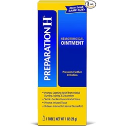 Preparation H (1.0 Ounce, 1 Tube per Box) Hemorrhoid Symptom Treatment Ointment, Itching, Burning & Discomfort Relief, Tube, (Pack of 3)