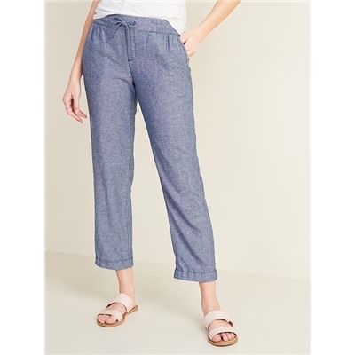 Mid-Rise Cropped Linen-Blend Pants for Women