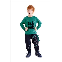 Denokids, Tırtırlı Dino Erkek Çocuk Kışlık T-shirt Pantolon Takım