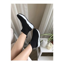 La Scada Kadın Siyah-beyaz Triko Sneaker Çorap Bot Ayakkabı 001 MR500-81