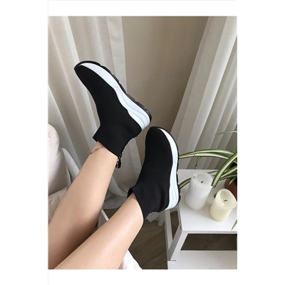 La Scada Kadın Siyah-beyaz Triko Sneaker Çorap Bot Ayakkabı 001 MR500-81