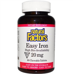 Natural Factors, Простое железо, 20 мг, 60 жевательных таблеток