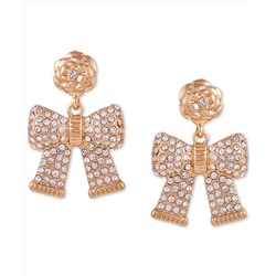 GUESS Gold-Tone Crystal Flower Bow Drop Earrings